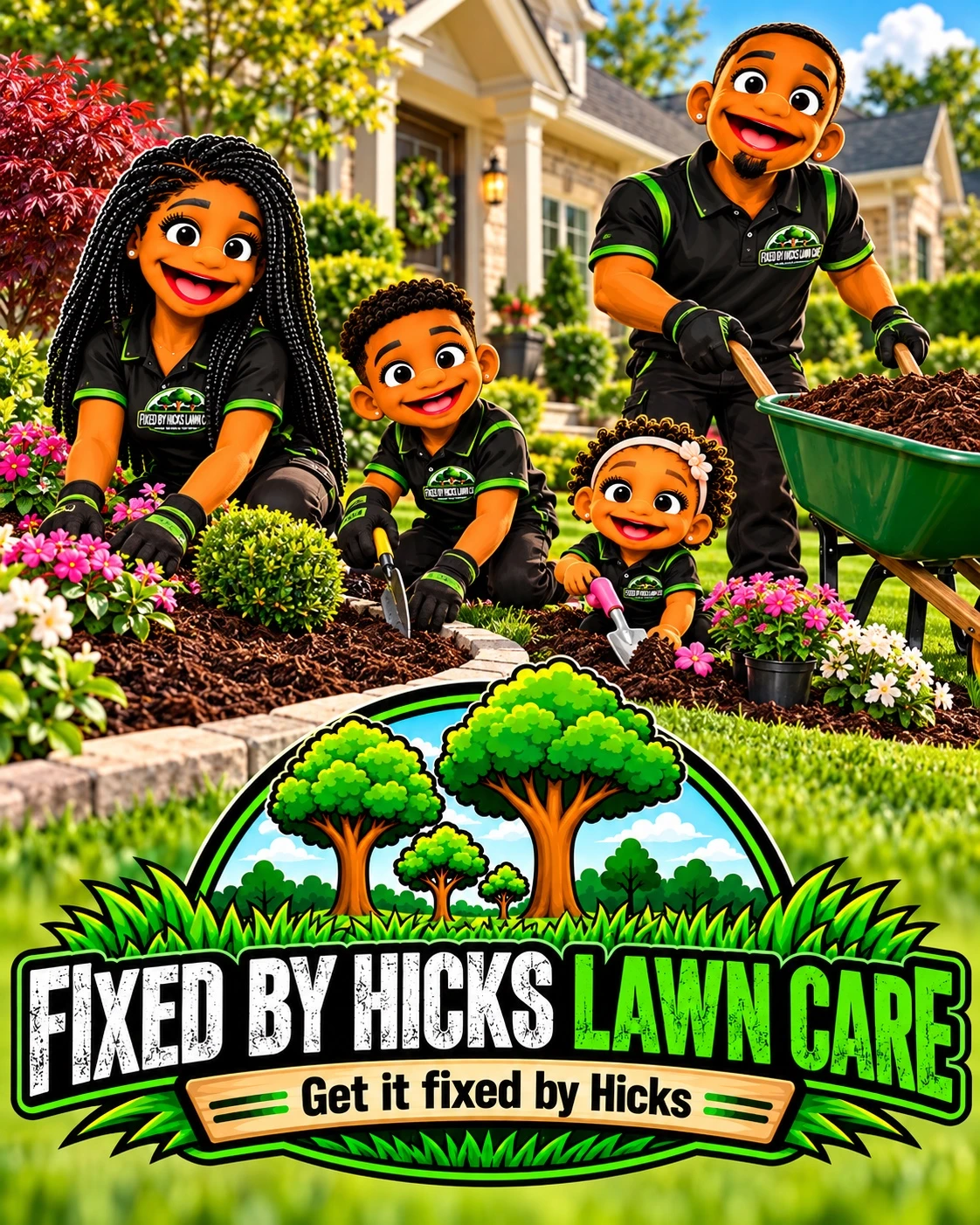 Fixed by Hicks branded family artwork: In the garden